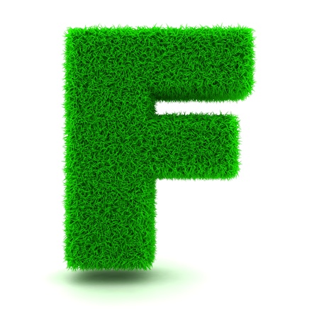 3D Green Grass Letter on White Backgroundの写真素材
