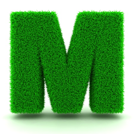 3D Green Grass Letter on White Backgroundの写真素材