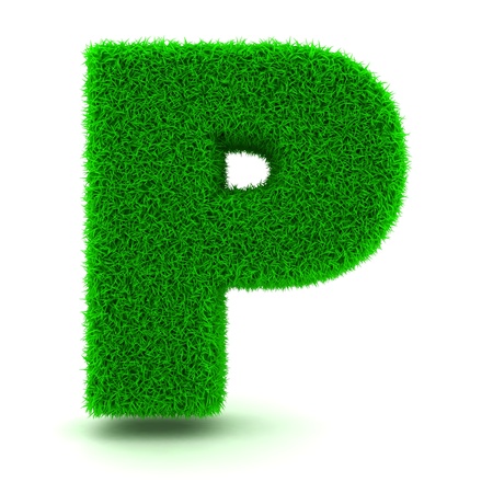 3D Green Grass Letter on White Backgroundの写真素材