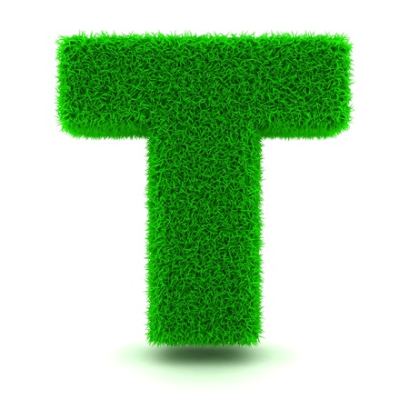 3D Green Grass Letter on White Backgroundの写真素材