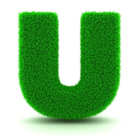 3D Green Grass Letter on White Backgroundの写真素材