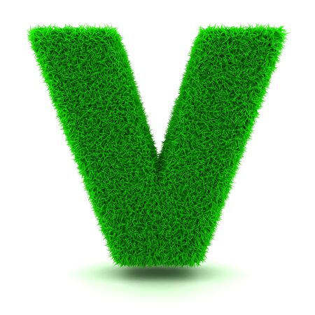 3D Green Grass Letter on White Backgroundの写真素材