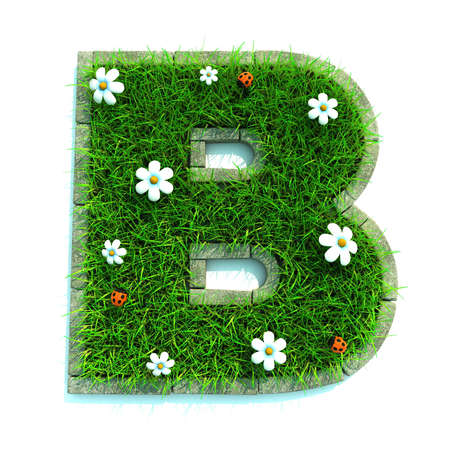 Beautiful Spring Letters made of Grass and Flowers Surrounded with  Borderの写真素材