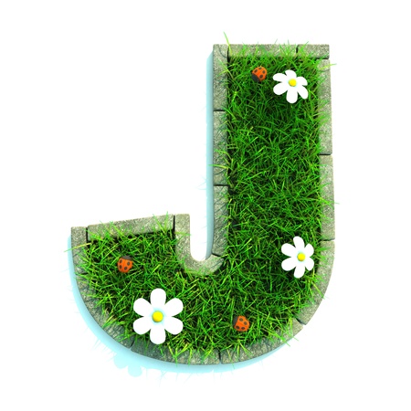 Beautiful Spring Letters made of Grass and Flowers Surrounded with  Borderの写真素材