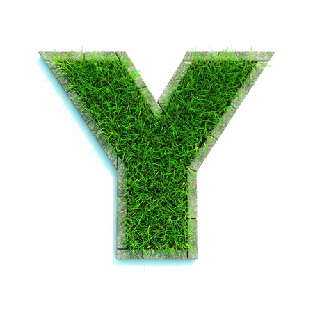 Beautiful Spring Letters and Numbers Made of Grass and Surrounded with  Borderの写真素材