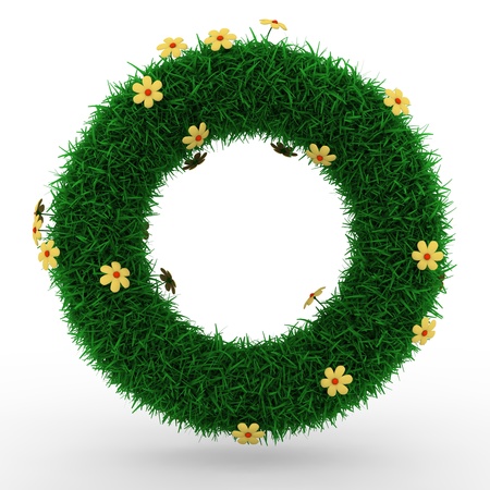 Beautiful Ring from Grass and Flowers Isolated on Whiteの写真素材