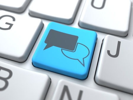 Speech Bubble-Blue Button on Keyboard. Social Media Concept.の写真素材