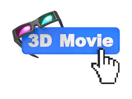 Web Button  3D Movie  with Cursor and Anaglyph Glasses  3D movie Concept の写真素材
