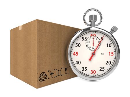Stopwatch Over a Carton Boxes  Express Delivery Concept の写真素材