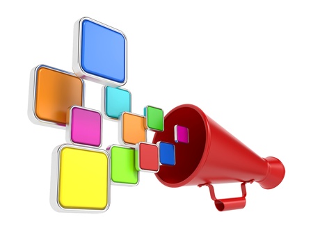 Hot News Concept  Cloud of Color Icons Taking off from the Megaphone の写真素材