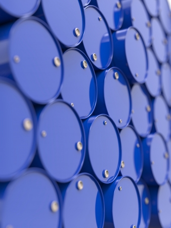 Oil Barrels or Chemical Drums Stacked Up  Industrial Background with Selective Focus の写真素材