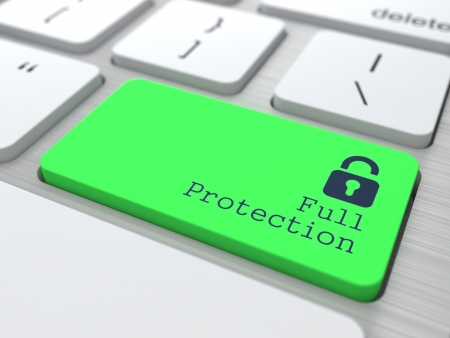Protection Concept  Button on Green Modern Computer Keyboard  3D Render の写真素材