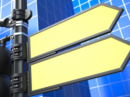 Blank Yellow Arrow Raodsign on Blue Background for Your Advertisement の写真素材