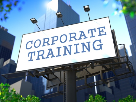 Business Education Concept  Slogan Corporate Training  on Billboard on the Background of a Modern Business Center の写真素材
