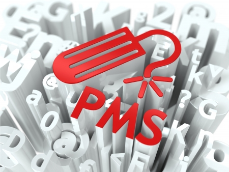 Red PMS  premenstrual  syndrome  on Alphabet Background  Humorous Warning の写真素材