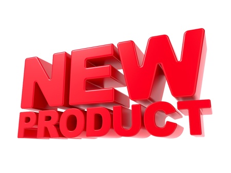 New Product - Red 3D Text  Isolated on White Background の写真素材