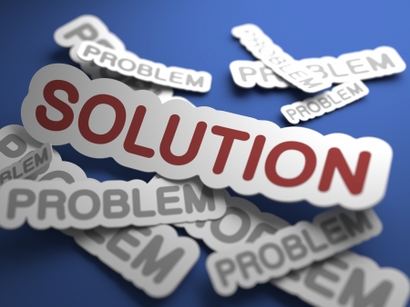 Solution Text on Blue Background with Selective Focus. 3D Render. Business Concept.