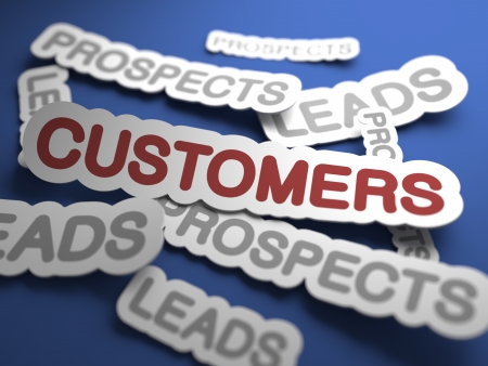 Customers - Slanted Text on Blue Background with Selective Focus. 3D Render. Business Background.の写真素材