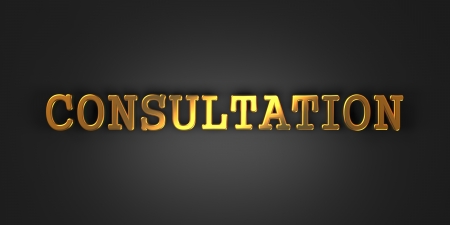Consultation - Gold Text on Dark Background. Business Concept. 3D Render.の写真素材