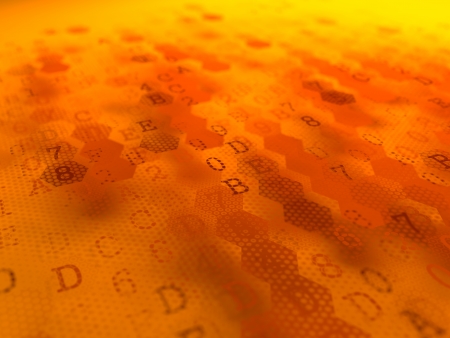 Digital Background. Pixelated Series Of Numbers Of Red Color on the Inclined Orange Plane.の写真素材