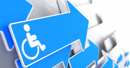 Disabled Icon on Blue Arrow on a Grey Background.の写真素材