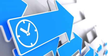 Icon of Clock Face on Blue Arrow on a Grey Background.の写真素材