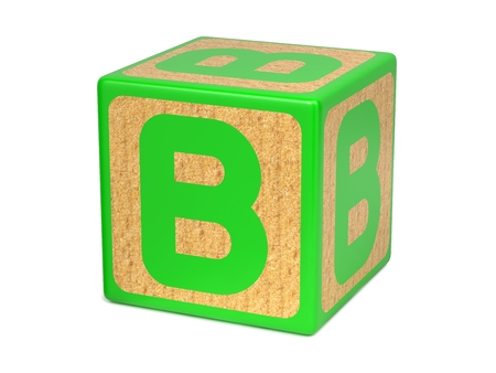 Letter B on Green Wooden Childrens Alphabet Block  Isolated on White. Educational Concept.の写真素材