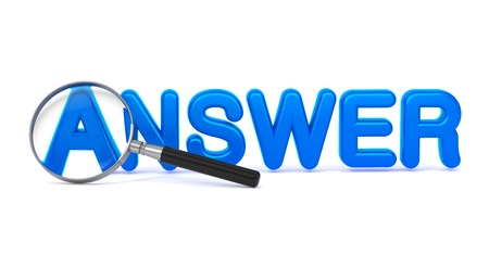 Blue word Answer with Magnifying Glass on White.の写真素材