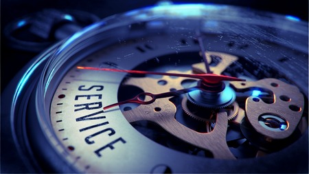 Service on Pocket Watch Face with Close View of Watch Mechanism  Time Concept  Vintage Effect の写真素材