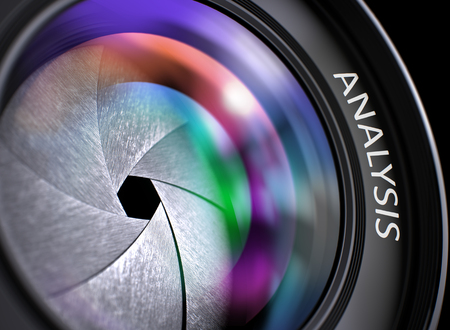 Analysis on Front Glass of Camera Lens. Selective Focus with Shallow Depth of Field. 3D Illustration.の写真素材