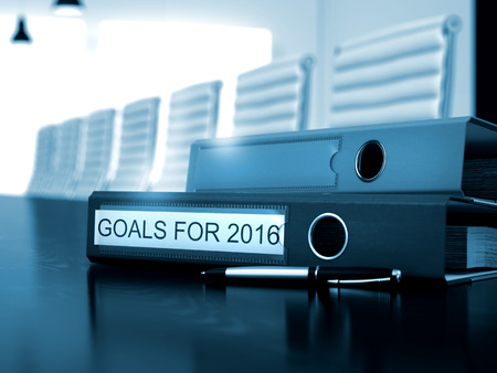 Goals for 2016 - Office Binder on Office Black Desk. Goals for 2016 - Business Concept on Toned Background. Goals for 2016 - Concept. Goals for 2016. Concept on Blurred Background. 3D.の写真素材