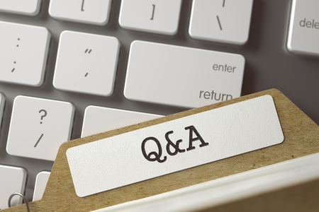 Q and A. Sort Index Card Concept on Background of Modern Laptop Keyboard. Business Concept. Closeup View. Selective Focus. Toned Image. 3D Rendering.の写真素材