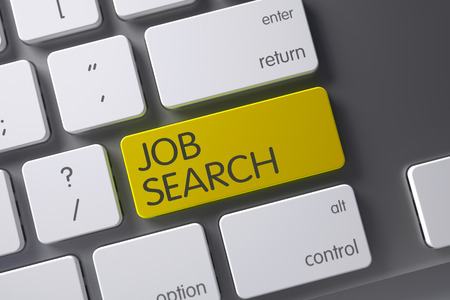 Concept of Job Search, with Job Search on Yellow Enter Button on Computer Keyboard. 3D Illustration.の写真素材