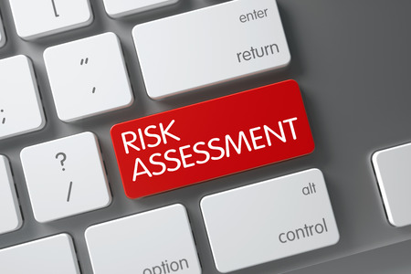 Concept of Risk Assessment, with Risk Assessment on Red Enter Keypad on Metallic Keyboard. 3D Illustration.の写真素材
