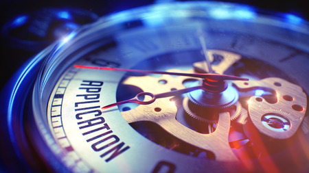 Application - Text on Vintage Pocket Watch. 3D Render.の写真素材
