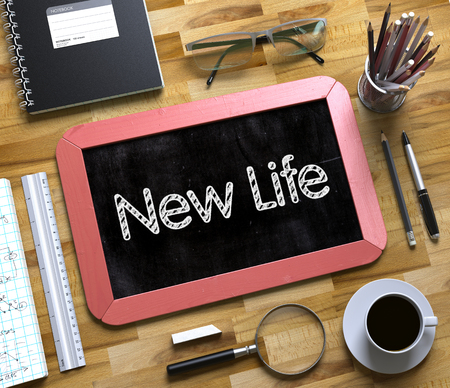 New Life Handwritten on Small Chalkboard. 3D.の写真素材
