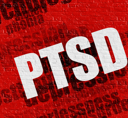 Modern healthcare concept: PTSD - Posttraumatic Stress Disorder on the Red Brickwall . Red Brickwall with PTSD - Posttraumatic Stress Disorder on it .の写真素材