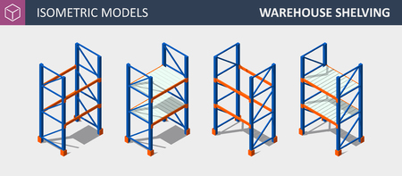 Vector Isometric Warehouse Shelving. Set of Storage Racks.のイラスト素材