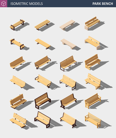 Isometric Outdoor Park Bench Set. Vector Illustrationの写真素材