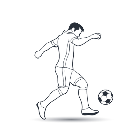 Soccer or Football Player Shooting a Ball Action. Outline Vector Illustration.のイラスト素材