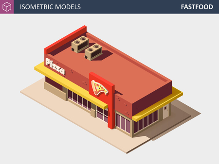 Vector Isometric Fast Food or Pizzerie Building with Sale Sign Board.のイラスト素材