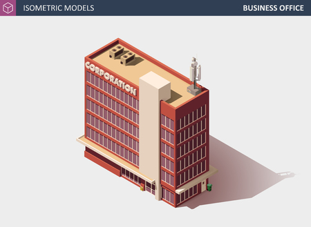 Business Office or Commercial Building with Shadow, Isolated on White - Vector Isometric Illustration.のイラスト素材