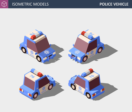 Isometric Blue Police Vehicle. Isometric High Quality Vector.のイラスト素材