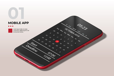 Realistic High Detailed Red Smartphone, Mobile Phone Isometric Vector Illustration.のイラスト素材