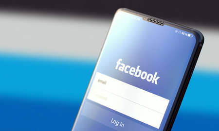 KYIV, UKRAINE-JUNE, 2020: Facebook. Studio Shot of Smartphone with Facebook Mobile Application on...
