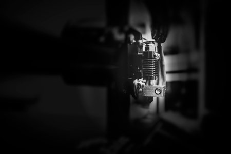 Modern 3D Printer Close-up Macro. Creative Abstract New Technologies Concept.の写真素材