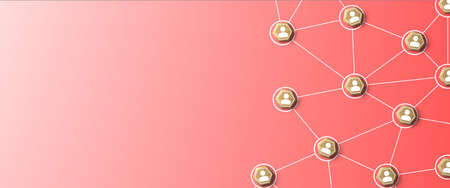 Network,Teamwork and Community concept. Avatars or Icons Connected Together on Red Background. 3D Render.の写真素材