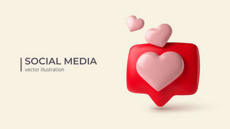 Social media notifications icon. Realistic 3d design. Glossy Red and Pink colors. Vector illustrationのイラスト素材