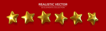 Set of luxury gold stars. Customer rating feedback about your account or website. 3D Realistic vector design of objects you can use for mobile applications. Vector illustrationのイラスト素材