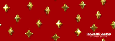 Seamless pattern with Golden Stars on luxury Red background. Elegant background with Golden Stars for Wrapping paper Festive backdrop with stars Exquisite decorative 3d render object. Realistic vectorのイラスト素材